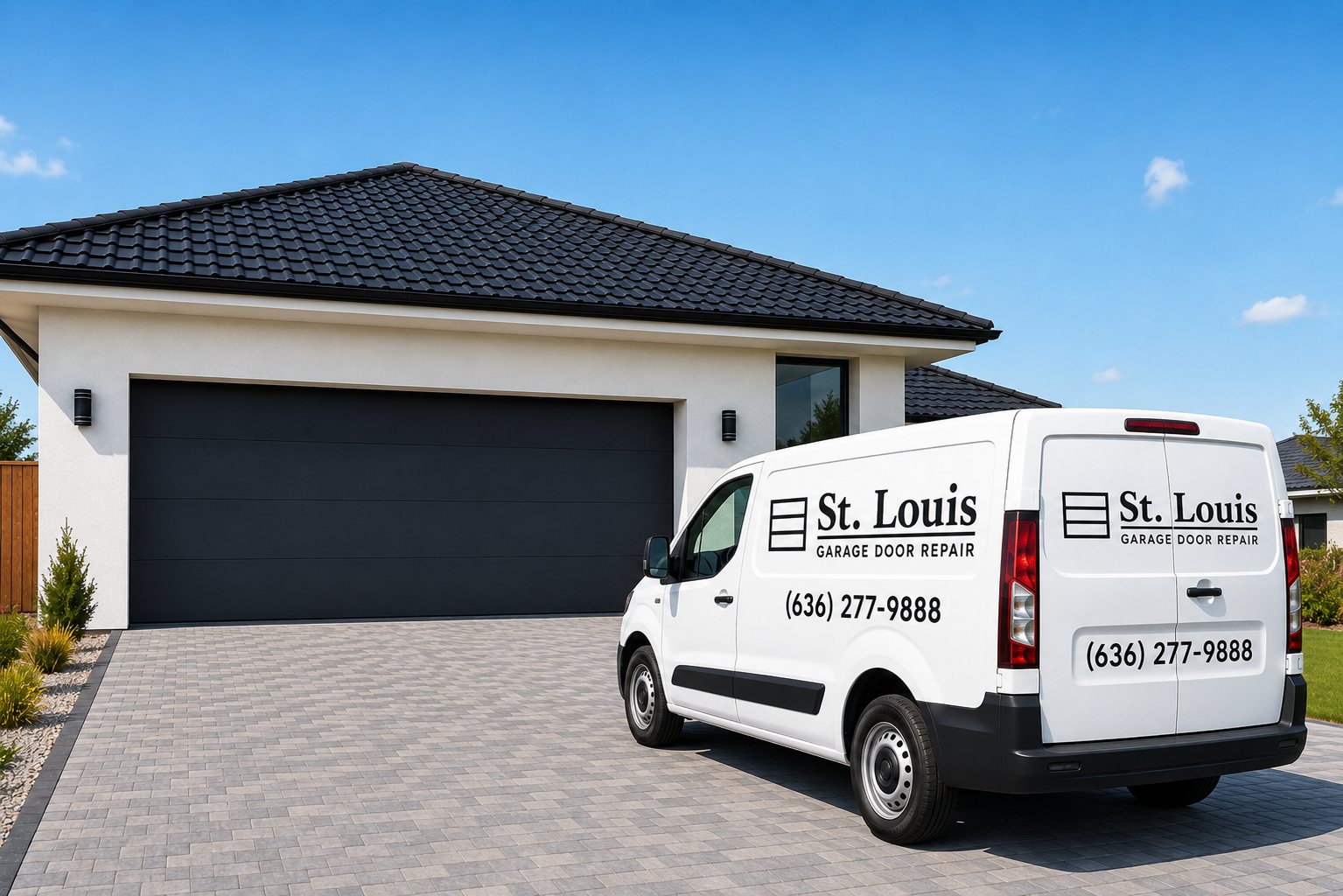 St. Louis Garage Door Repair service van parked at a home